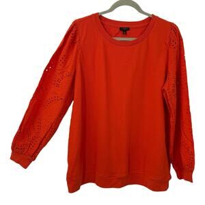 Talbots 1X Eyelet Balloon Sleeve Top Orange French Terry Pullover Preppy
